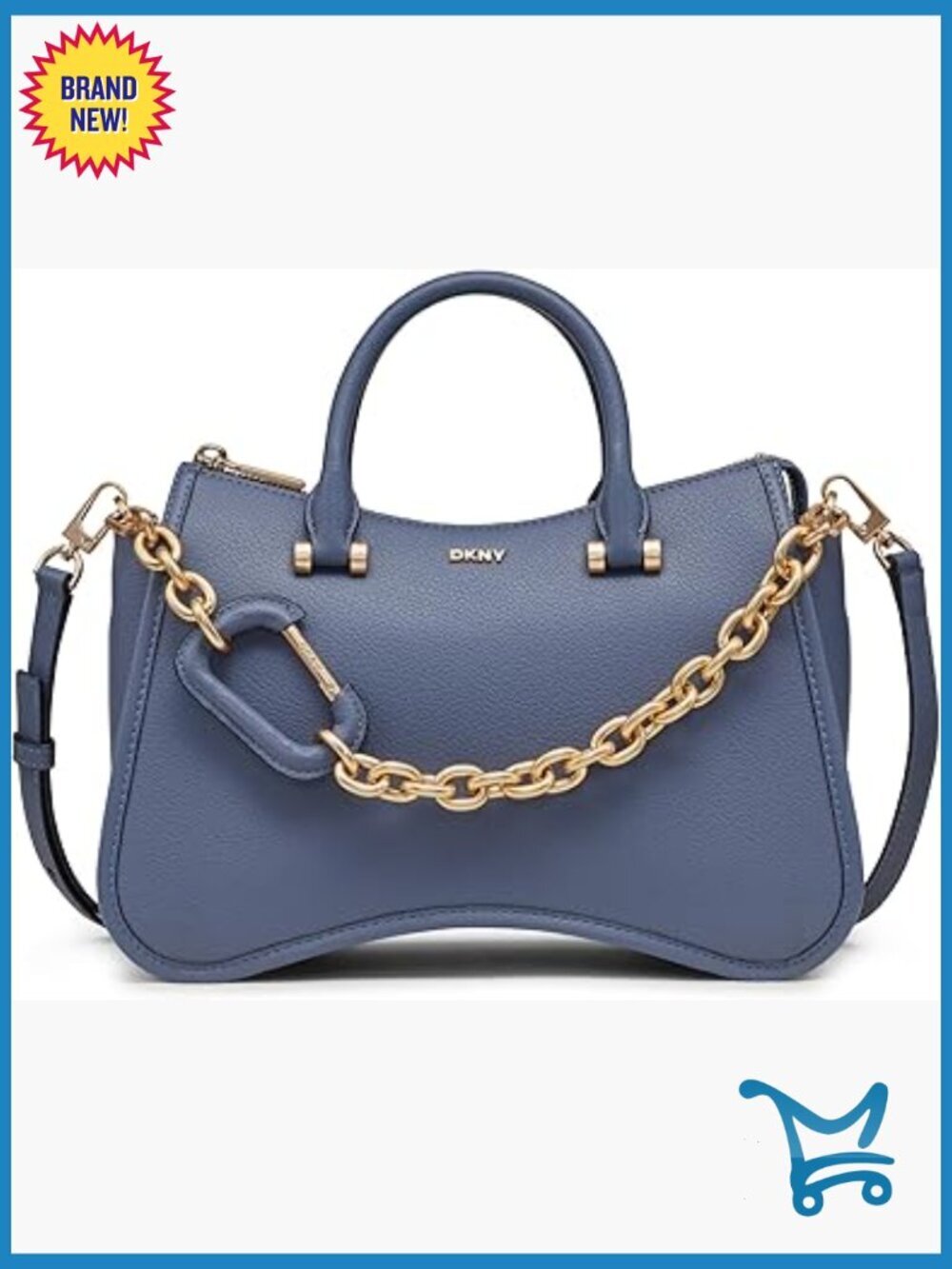 Steel Blue Satchel Handbag with Chain Strap for Everyday Use